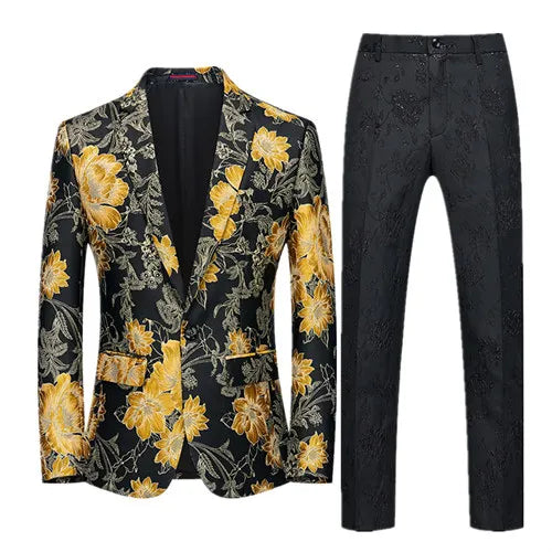 2026 Men's Blue Embroidered Two-Piece, Red Slim Fit Suit Jacket and Trousers Red Green Blazers Coat with Pants, Asian Size 6XL