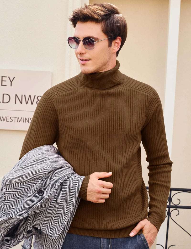 TACVASEN Men's Knit Turtleneck Sweater Thicken Ribbed Long Sleeve Solid Pullover Casual Fall Winter Thermal Soft Tops Streetwear