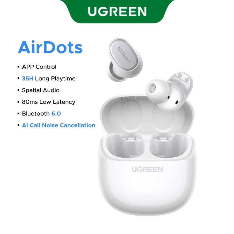 UGREEN Dots Wireless Earbuds Bluetooth 6.0 in Ear Buds Light Weight Headphones,Deep Bass Sound, 35H Play, Earphones With APP