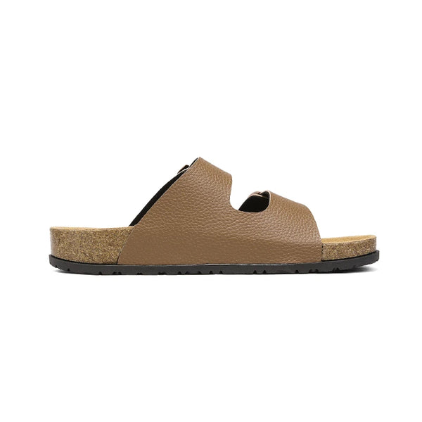 Men's Adjustable Double Buckle Cork Footbed Slide Sandals Casual Leather Open Toe Flat Slip on Summer Walking Beach Slide Shoes