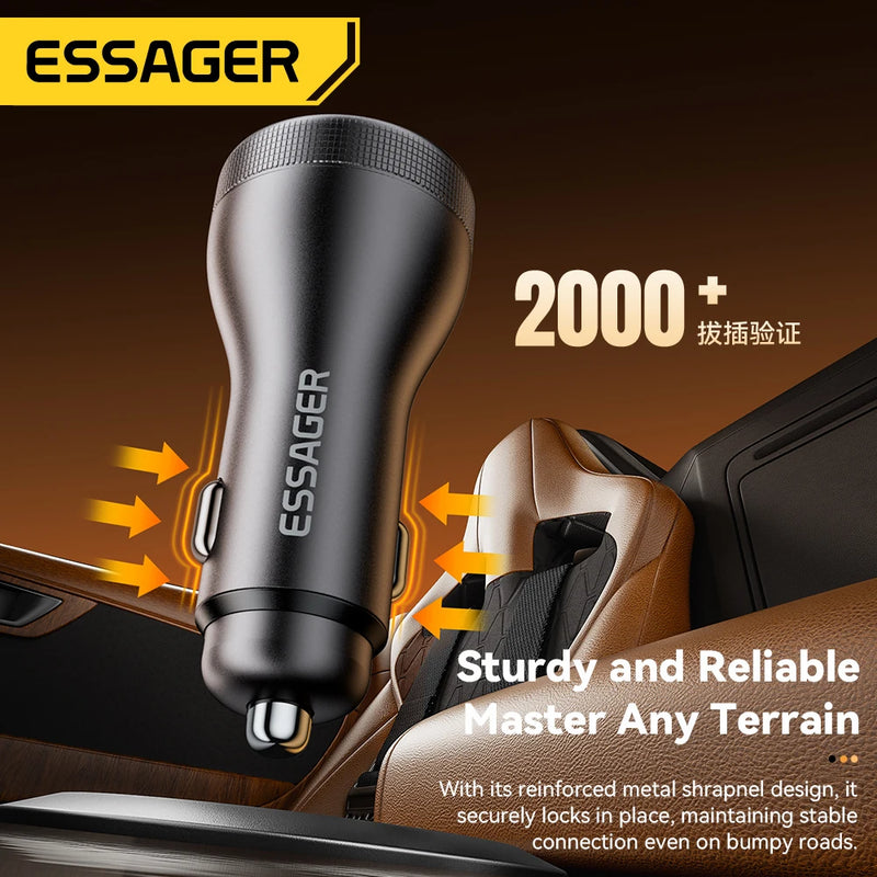 Essager 100W USB C Car Charger PD3.0 Fast Charging Quick Charge 4.0 Adapter for iPhone 16 MacBook Xiaomi Laptop Digital Dispaly