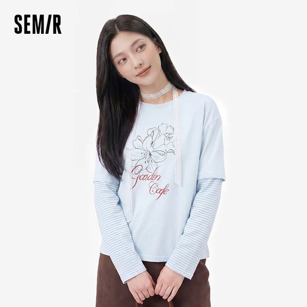 អាវយឺតដៃវែង Semir សម្រាប់នារី ឆ្នូតធំ បោះពុម្ពពីរដុំ ស្មាធ្លាក់ អាវធម្មតា សម្រាប់ពាក់ប្រចាំថ្ងៃ ឆ្នាំ២០២៦