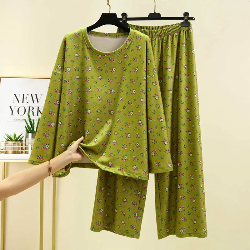 Winter Sleepwear Set New Floral Printed Women Pajama De Velvet Warm Sleeping Clothes Big Size Thicken Home Wear Pijama Mujer