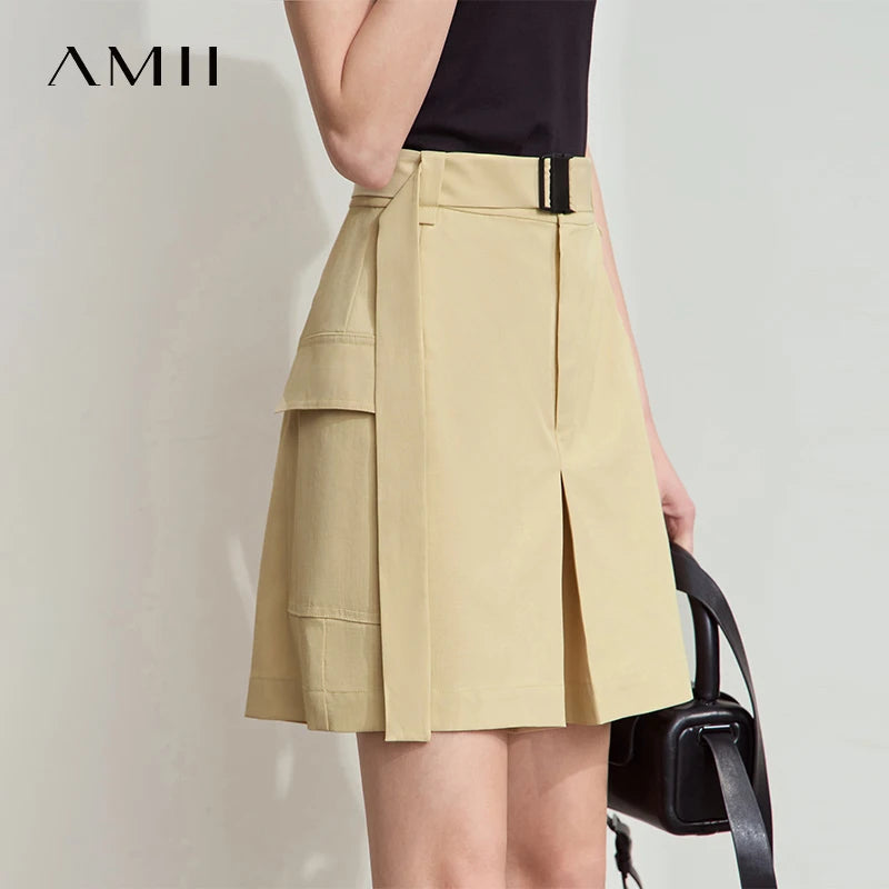 ខោខ្លីរដូវក្តៅ AMII Minimalist សម្រាប់ស្ត្រីឆ្នាំ ២០២៦ ខោខ្លីបែបភ្នំធម្មតាសម្រាប់ស្ត្រីម៉ូដថ្មីជាមួយខ្សែក្រវ៉ាត់ 12542099