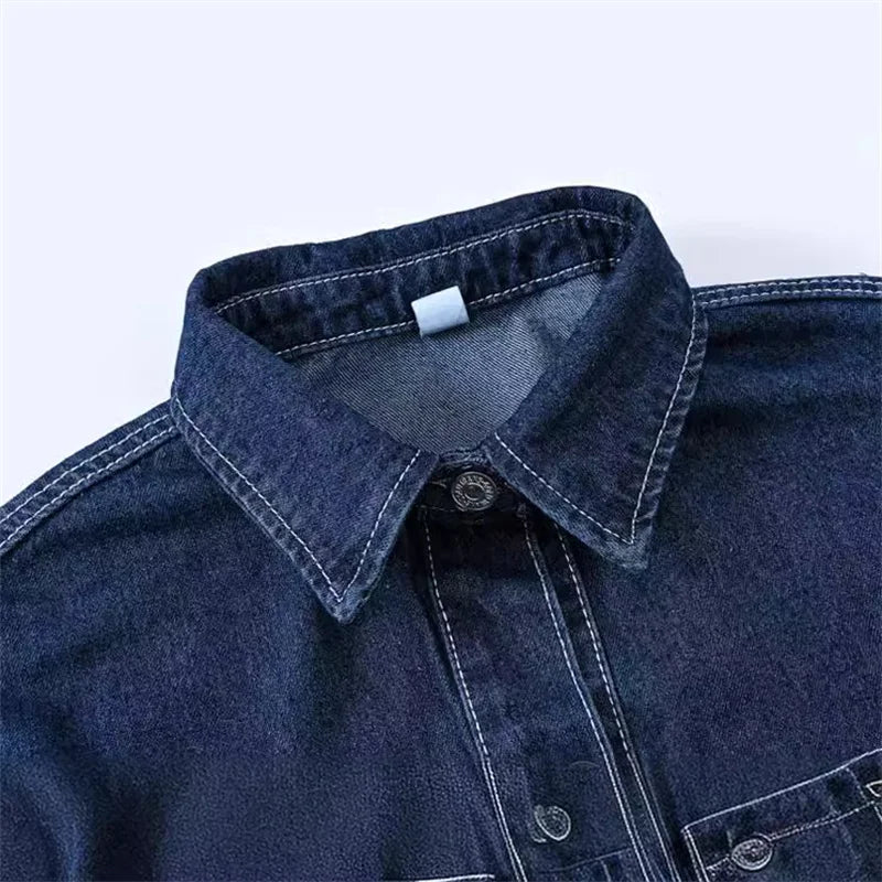 2026 Women's Blue Denim Jacket, Single Breasted Lapel Long Sleeve Coat, Pocket Decoration Casual Top Coats.