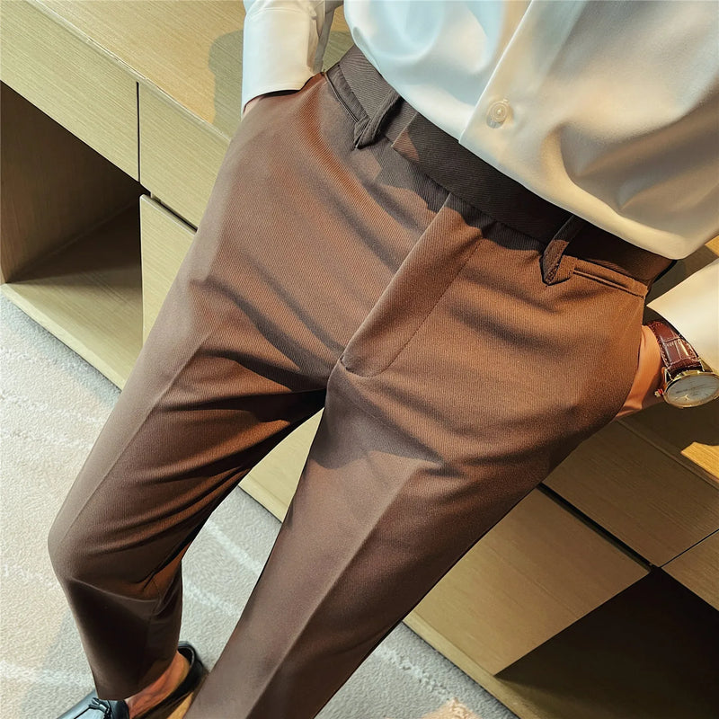 Men's Slim-Fit Wrinkle-Free Dress Pants – Drapey Business Casual Trousers with Stylish Pocket Detail for Office & Daily Wear