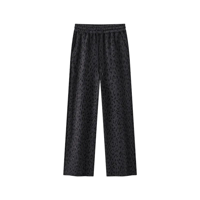 Semir Women Pants Fleece Lined Leopard Print Loose Fit Wide Leg Elastic Waist Street Style Retro Style 2026 Winter Full Length