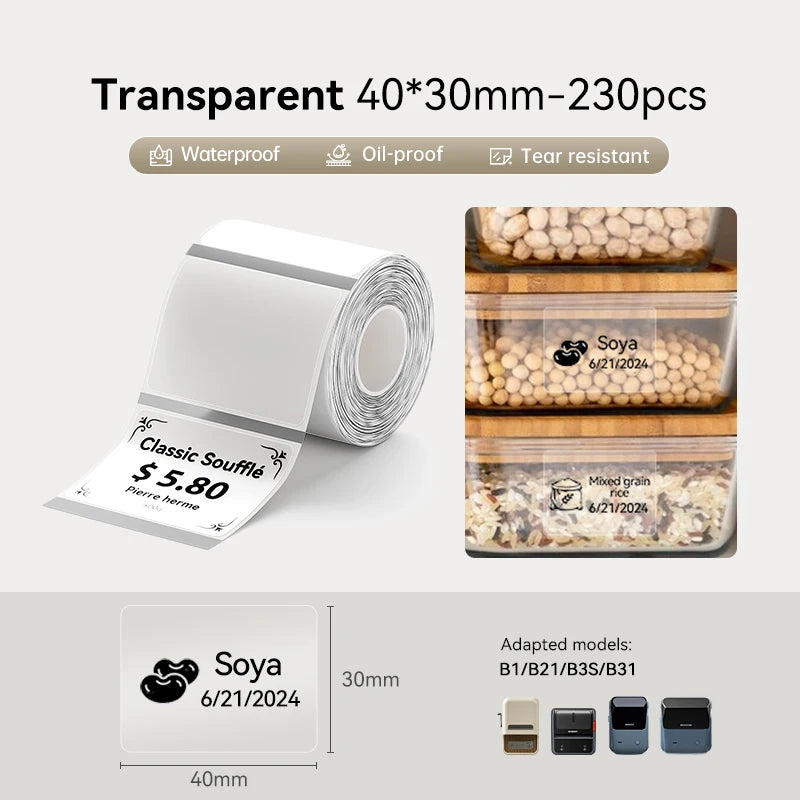 3 Rolls NIIMBOT B21 B3S B1 B31 Thermal Label Clothing Price Food Self-adhesive Tag Waterproof Smart Office Pocket Printer Label