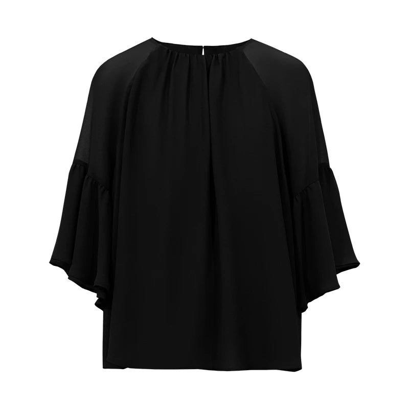 Amii Women's Blouse 2026 Summer New Loose Elegant Office Chiffon Tops Round Neck Raglan Sleeve Casual Shirt for Women 12622213