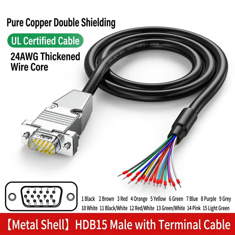 DIVEDEER DB9 DB15 DB25 Serial Cables Single-Ended RS232 Connector Wires with 9-Pin Terminal Blocks