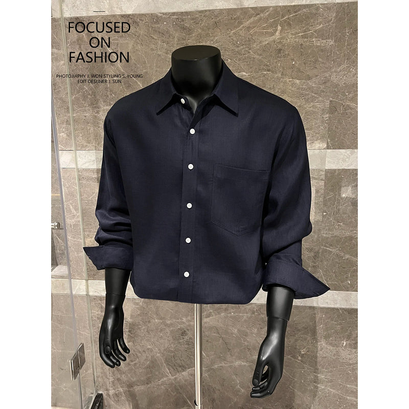 Men's Linen Blend Shirt, 70% Tencel 30% Linen Fabric, Breathable Sweat-Wicking Long Sleeve Top for Summer, Casual Slim Fit
