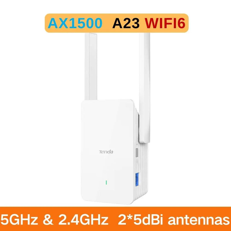 ឧបករណ៍ពង្រីកសញ្ញា Tenda Wi-Fi 6 Range Extender AX1500 A23 2.4G និង 5GHz Dual Band Signal Expansion Repeater 2*5dBi Antennas ជាមួយរន្ធ Gigabit Ethernet