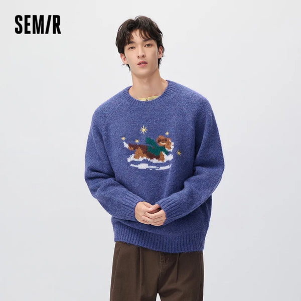 អាវយឺតប៉ាក់ Semir សម្រាប់បុរស រចនាបថសត្វចិញ្ចឹម ឆ្កែ រចនាបថ Jacquard ឆ្នាំ ២០២៦ សម្លៀកបំពាក់រដូវរងាថ្មី ស្លៀកប្រចាំថ្ងៃ ស្ទីលទីក្រុង ធម្មតា អាកាសធាតុត្រជាក់ ស្រទាប់