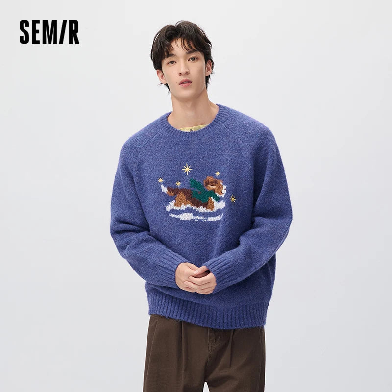 អាវយឺតប៉ាក់ Semir សម្រាប់បុរស រចនាបថសត្វចិញ្ចឹម ឆ្កែ រចនាបថ Jacquard ឆ្នាំ ២០២៦ សម្លៀកបំពាក់រដូវរងាថ្មី ស្លៀកប្រចាំថ្ងៃ ស្ទីលទីក្រុង ធម្មតា អាកាសធាតុត្រជាក់ ស្រទាប់