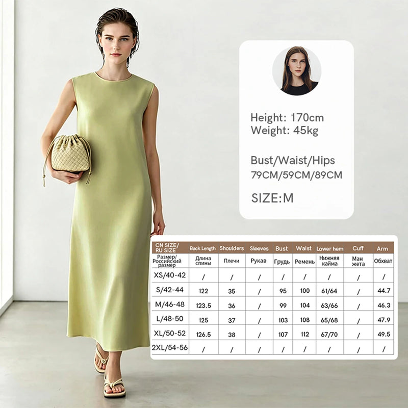 Amii Woman Trousers 2026 Summer New O-Neck Pleated Chiffon Long Dress Separate Casual Flowy Sleeveless Women's Blouse 12652065