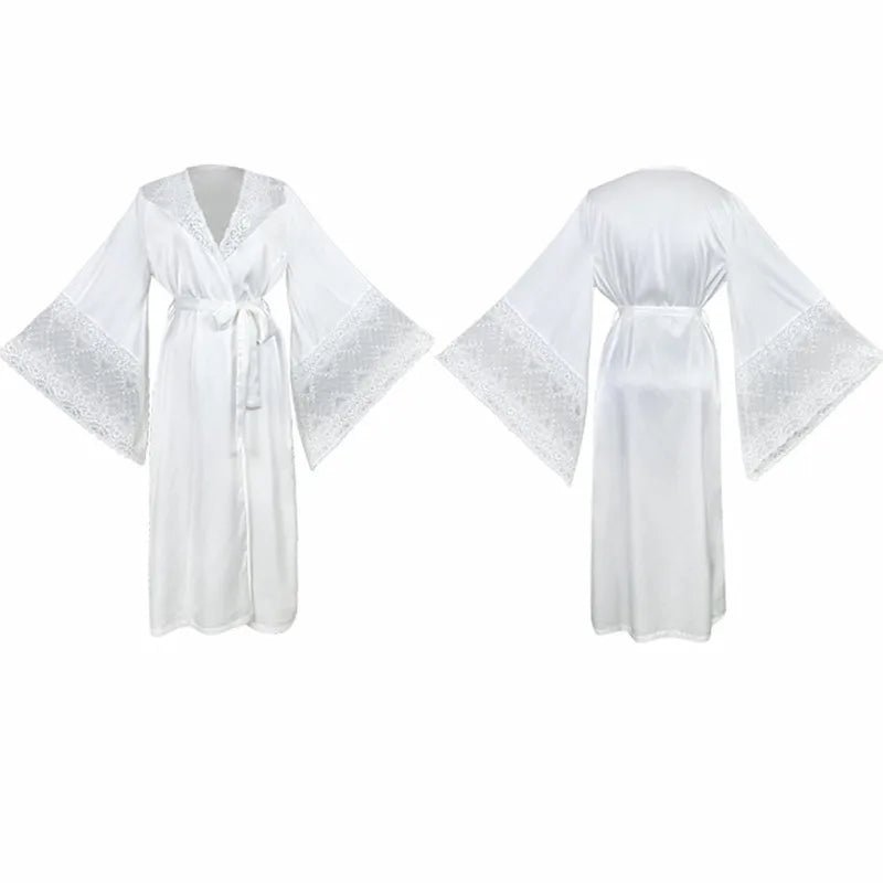 Bathrobes Satin Sexy Long Sleeve Loose Peignoirs For Women Robe White Wedding Dress Bride Dresses Spring Summer Sleepwear Robes