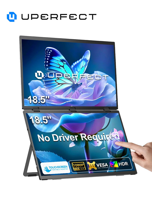 ម៉ូនីទ័រ UStation Δ / Delta Plus អេក្រង់ប៉ះ កុំព្យូទ័រយួរដៃ អេក្រង់ពីរ បត់បាន ទំហំ 18.5 អ៊ីញ ជាមួយ USB C Mini HDMI សម្រាប់បង្ហាញកុំព្យូទ័រ Mac ទូរស័ព្ទ