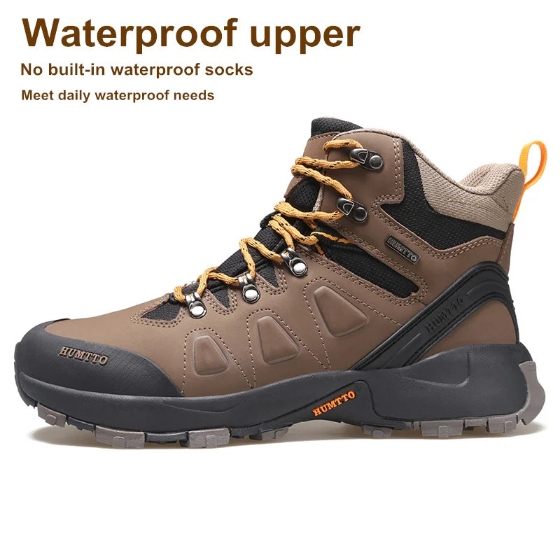 HUMTTO Hiking Shoes for Men Leather Waterproof Climbing Sneakers 2024 Sport Hunting Trekking Boots Breathable Outdoor Mens Shoes