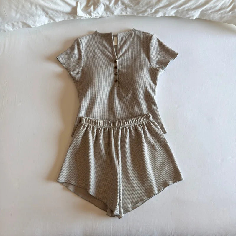 Summer Suit Chest Pad Women's Home Clothes Short Sleeve Nightwear For Woman Sleepwear Two Piece Set Ladies Pajama Set Loungewear