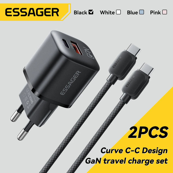 ឆ្នាំងសាក Essager 20W GaN USB Type C PD សាកថ្មលឿនសម្រាប់ iPhone 15 14 13 12 Pro Max PD3.0 QC3.0 Type C ឆ្នាំងសាកទូរស័ព្ទចល័តខ្នាតតូច