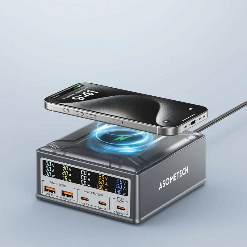 ឆ្នាំងសាកឥតខ្សែ USB C GaN 260W QC3.0 PD3.1 ស្ថានីយសាកថ្មលឿន PPS 140W សម្រាប់ iPhone 16 15 MacBook Pro Samsung Laptop ឆ្នាំងសាកឥតខ្សែ
