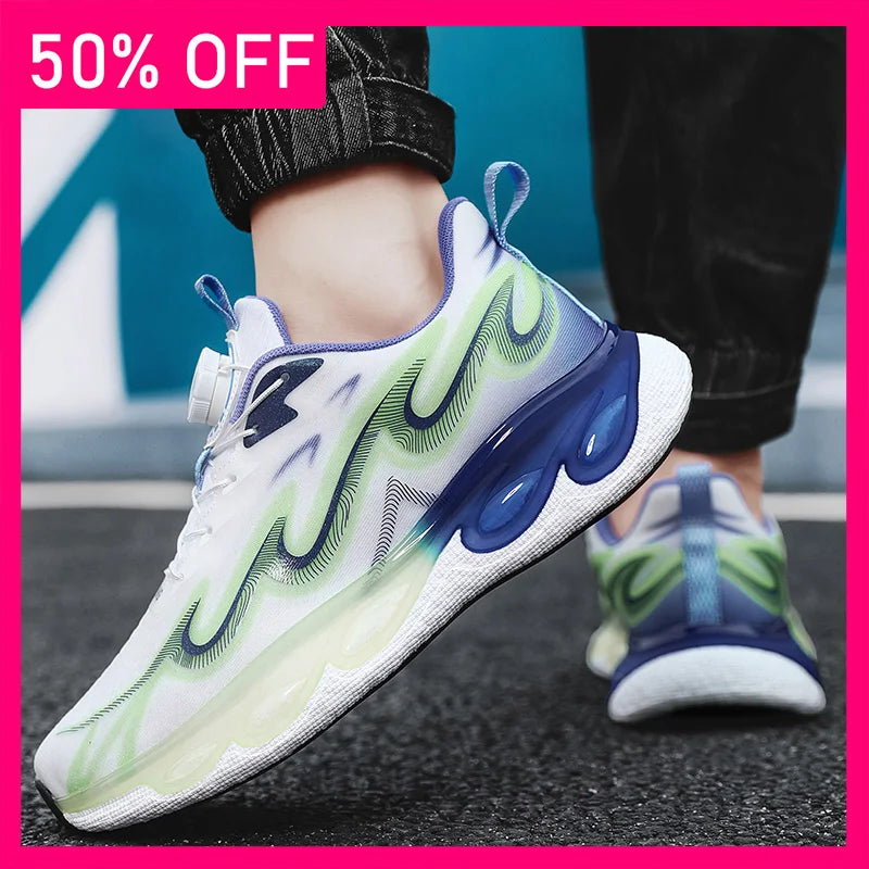 Men Sports Shoes New Breathable Rotating Buckle Fashion Wear-resistant Leather Street Anti Slip Lightweight Flat Running Shoes