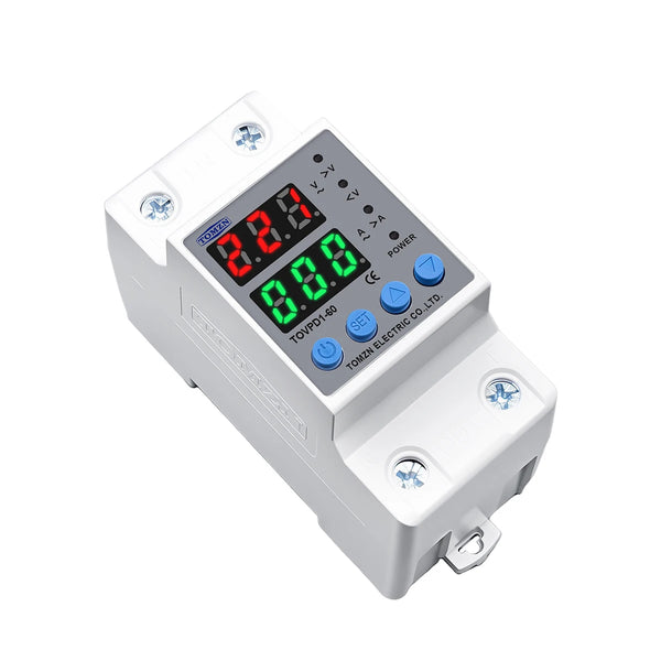Din Rail Dual Display Adjustable Over Voltage Current and Under Voltage Protective Device Protector Relay 40A 63A 220V 230V