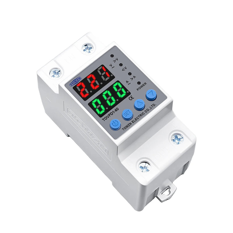 TOMZN Din Rail 220V 230V Adjustable Over and Under Voltage Protective Device Protector Relay Monitor Current Limit 63A