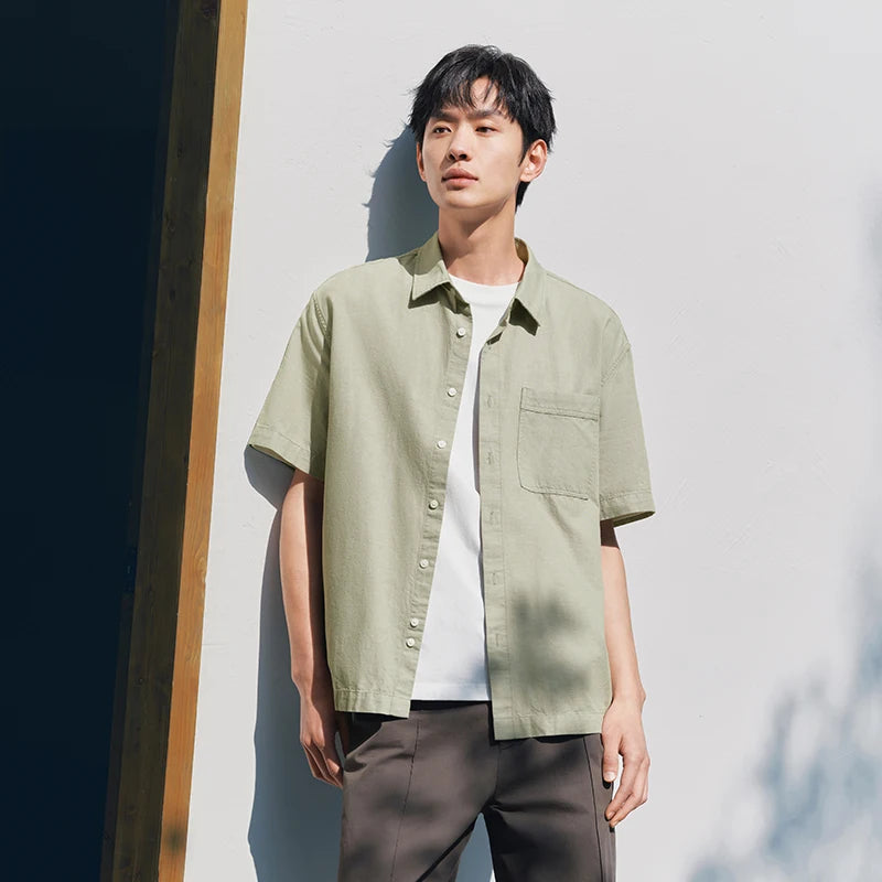 Semir Mens Shirt 2026 Short Sleeve Cotton Linen Solid Commute Tops Simple Casual Style Soft Versatile Daily Wear Comfortable