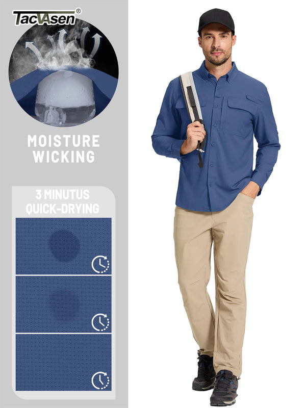TACVASEN Button Down Fishing Shirts Mens UPF 50+ Quick Dry Long Sleeve Breathable Shirts Outdoor Work UV Sun Protection Shirts