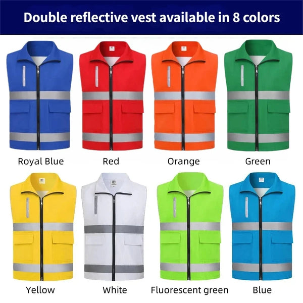 8-Color Lightweight Lapel Vest Bright-Colored Composite Double-Layer Mesh Double-Waist Outdoor Work Vest Custom Logo