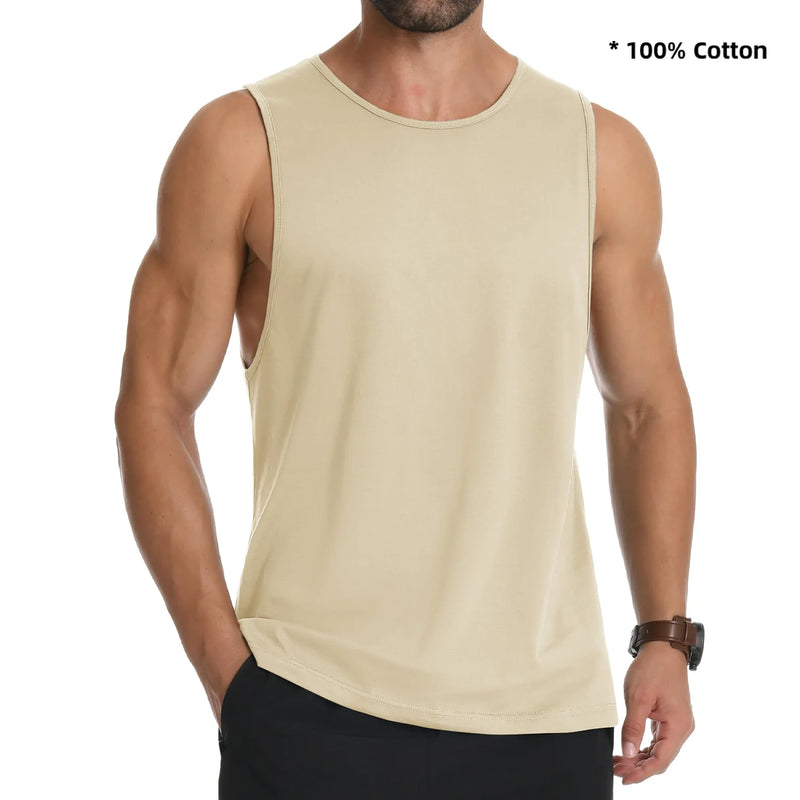 TACVASEN Cotton Fitness Wide-Armhole Muscle TANK TOPS Sleeveless T-shirts Mens Gym Workout Trainning Vests Casual Tee Shirt Tops