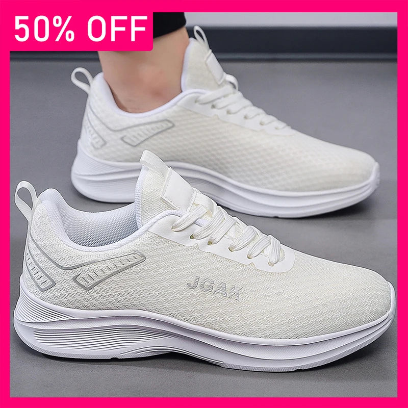 Men Sports Shoes Fashionable Lace Up Mesh Light Breathable Daily Commuting Casual Shoes Soft Sole Rebound Running Tennis Shoes