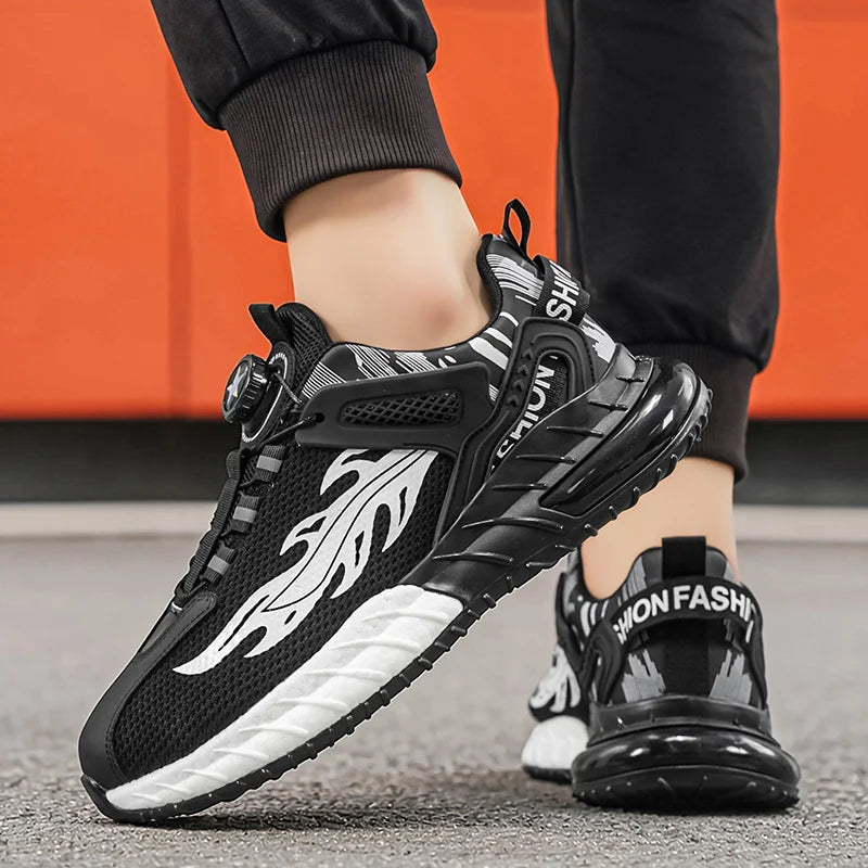 Men's rotating buckle sports casual shoes four seasons breathable lightweight outdoor running shoes student basketball sneakers