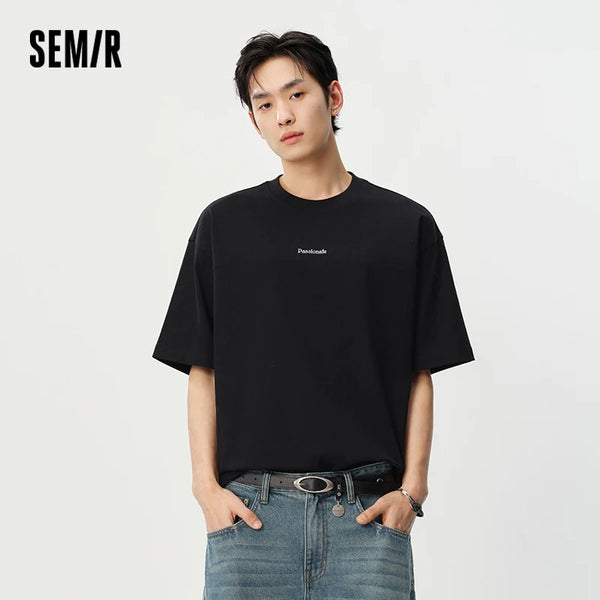 អាវយឺត Semir សម្រាប់បុរសនិងស្ត្រី ដៃខ្លី កប្បាសធ្ងន់ បោះពុម្ពក្រាហ្វិកតិចតួច ទំហំធំ មានខ្យល់ចេញចូលបាន រចនាបថប្រចាំថ្ងៃ ឆ្នាំ២០២៦