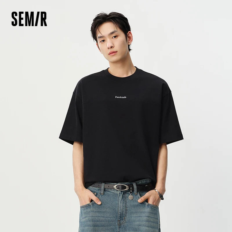 អាវយឺត Semir សម្រាប់បុរសនិងស្ត្រី ដៃខ្លី កប្បាសធ្ងន់ បោះពុម្ពក្រាហ្វិកតិចតួច ទំហំធំ មានខ្យល់ចេញចូលបាន រចនាបថប្រចាំថ្ងៃ ឆ្នាំ២០២៦