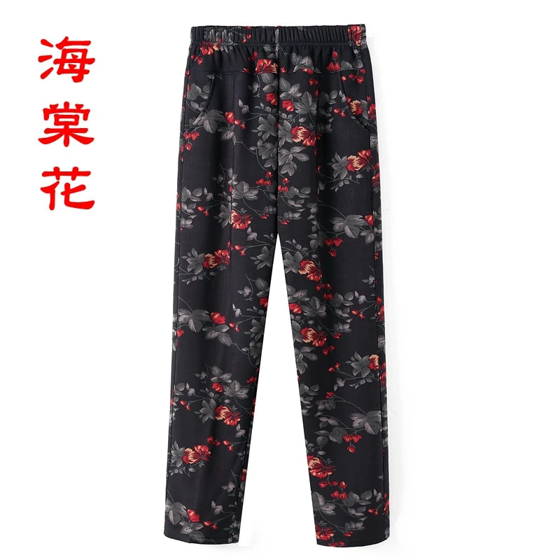 ខោស្ត្រីវ័យកណ្តាលទំហំ ៨XL ៩XL បោះពុម្ពថ្មី ចង្កេះខ្ពស់ ខោធម្មតា ខោនិទាឃរដូវ និងរដូវស្លឹកឈើជ្រុះ ខោត្រង់ ទំហំធំ យាយប៉ា