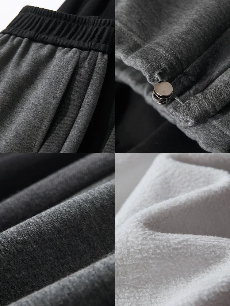 Amii 2026 Winter Women Clothes Rubber Band Waist Contrasting Color Splicing Velvet Casual Trousers Loose Two-wear Pants 12444239