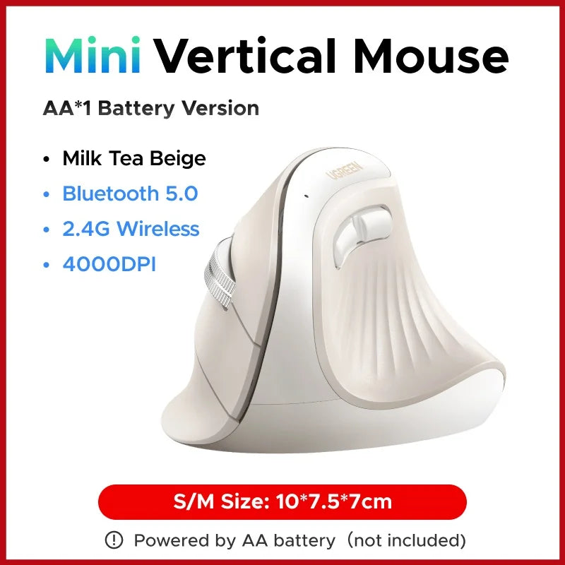 UGREEN Vertical Mouse Wireless Bluetooth5.0 2.4G Ergonomic 4000DPI 6 Mute Buttons for MacBook Tablet Laptops Computer PC Mice