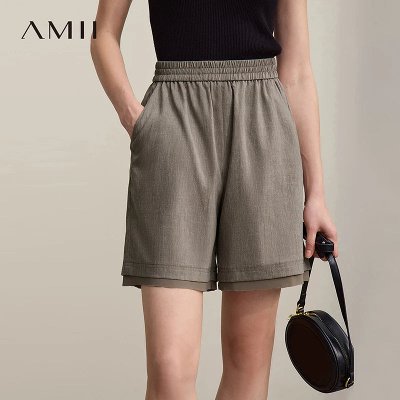 ខោខ្លីនារី Amii រដូវក្ដៅឆ្នាំ ២០២៦ ថ្មី សាច់ក្រណាត់ chiffon ធម្មតា រលុង ចង្កេះយឺត ខោសាមញ្ញ សម្លៀកបំពាក់នារី ងាយស្រួលប្រើ 12622043