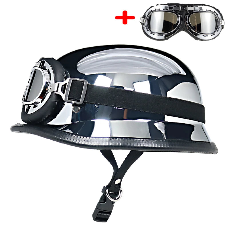 World War II German motorcycle helmet Motorcross Capacete retro half helmet matte bright black plating anti-carbon fiber ABS