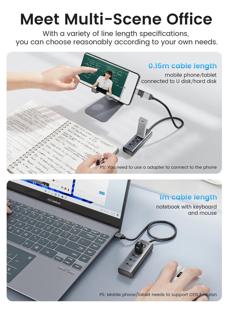 ORICO Member 4-Port USB 3.0 HUB Aluminum Alloy Plug And Play Mini Socket hub/USB Splitter 4 Ports 5Gbps High-Speed Transmission