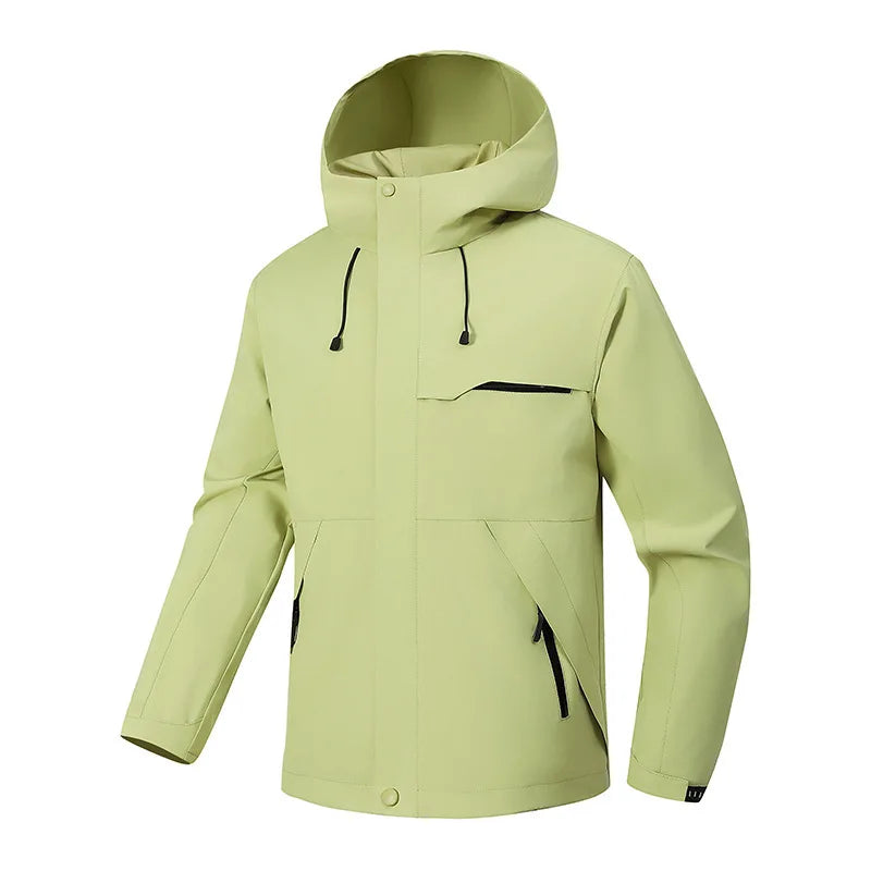 2026 Spring New Arrival Men's Long-Sleeve Hooded Jacket, Zip-Up Windbreaker, Available in Gray, Green, Black, and Blue.