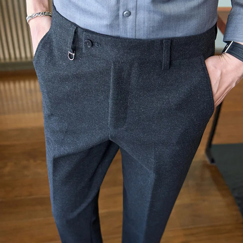 2026 Men's Winter Woolen Office Suit Pants, Slim British Style Wool Business Formal Dress Trousers, Asian Size 29-36, 2025 New