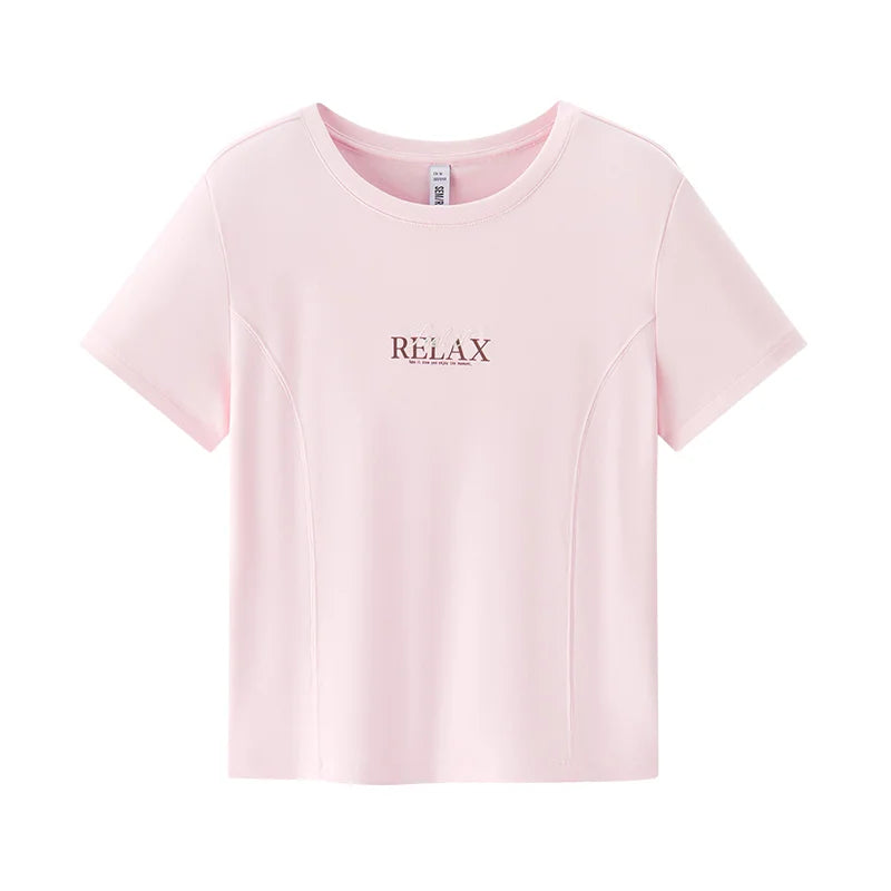 Semir Womens Tshirt 2026 Short Style Letter Split Slim Embroidered Regular Shoulder Slim Fit Casual Soft Daily Wear