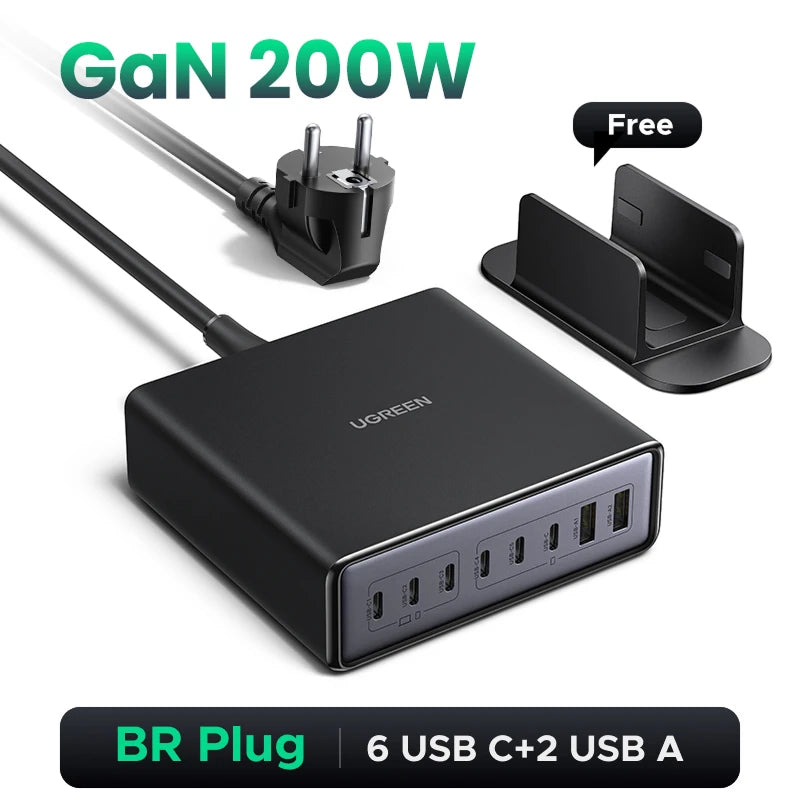 UGREEN 200W GaN Charger 8 in 1 Desktop Laptop Fast Charging Stand For iPhone 18 17 16 Pro Max Macbook Air Xiaomi Samsung Tablets