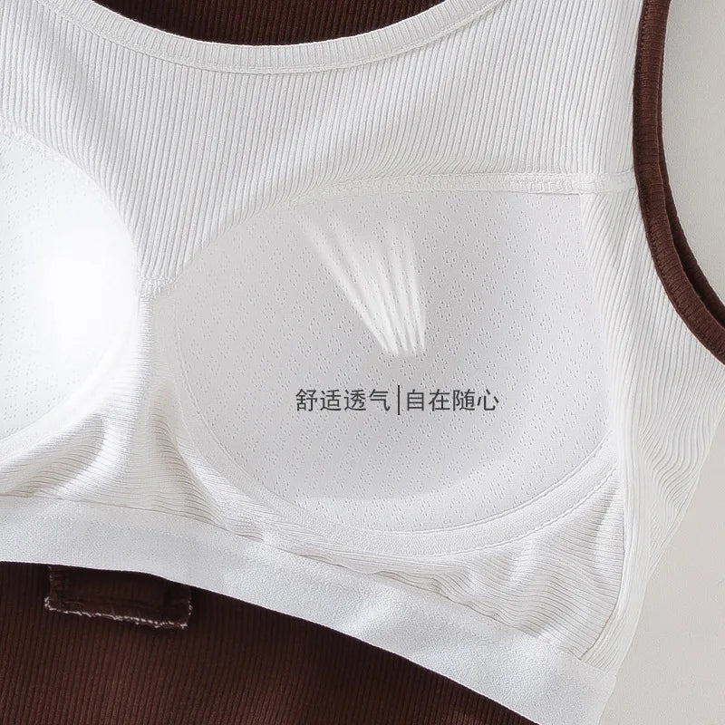 Threaded Chest Pad Sling Vest Integrated Bra Sleeveless Top Women One Piece Sleepwear Pajamas Underwear Bottoming Shirt