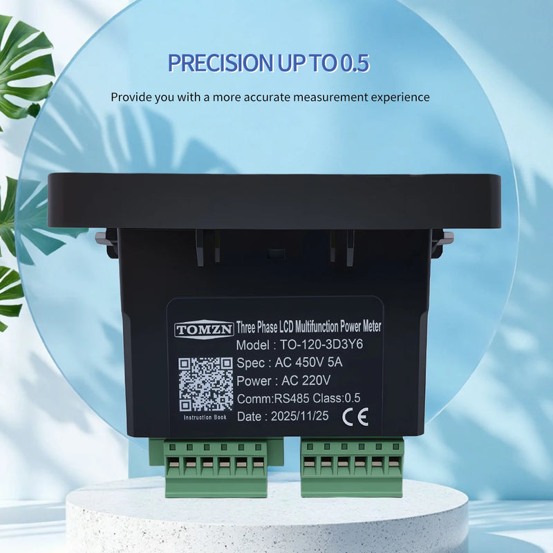 TOMZN RS485 Multifunction Meter, 3-Phase 4-Wire, Current,  with Phase/Line Voltage,Active/Reactive Power Monitoring