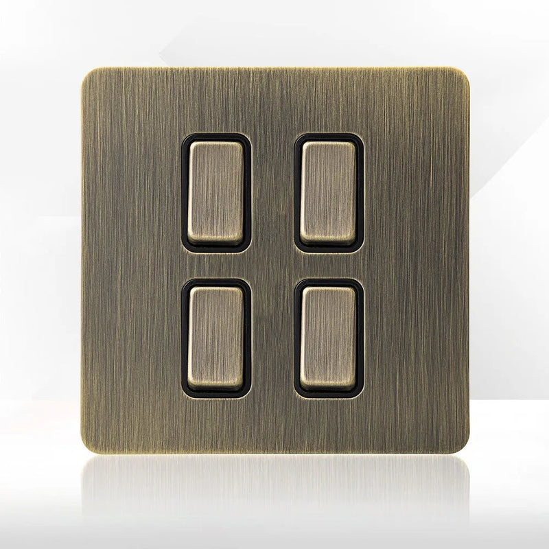 Retro Metal Brushed Antique Stainless Steel Push Button Switch Panel UK 13A Socket with USB Phone Charging for Home Improvement