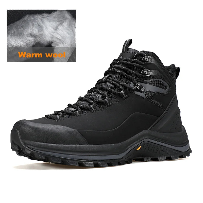 HUMTTO Outdoor Casual Trekking Boots Winter Men's Sneakers Leather Hiking Shoes Men Keep Warm Snow Boots for Man 2024 Trainers